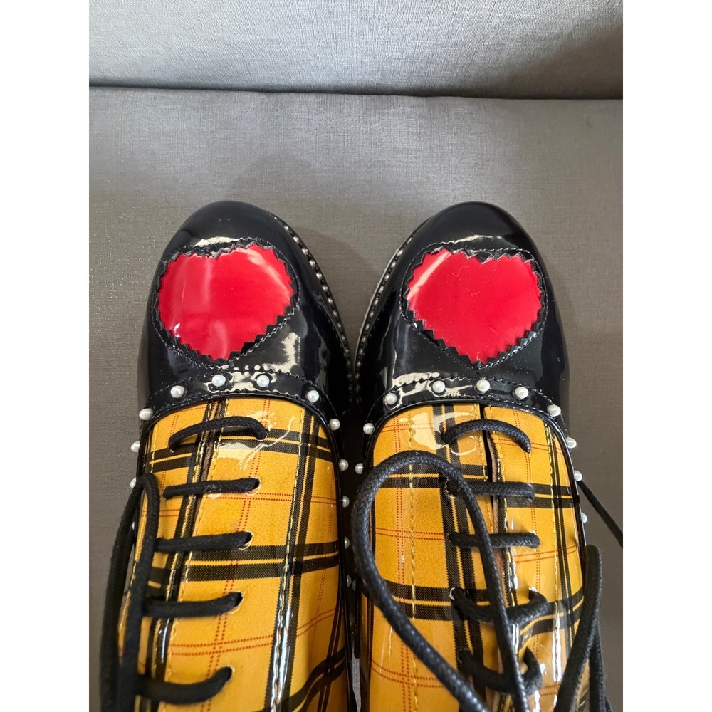 Betsey Johnson x Torrid T-NOVA Plaid Skull Heart Platform Oxfords 9WW Punk Goth - Picture 8 of 9
